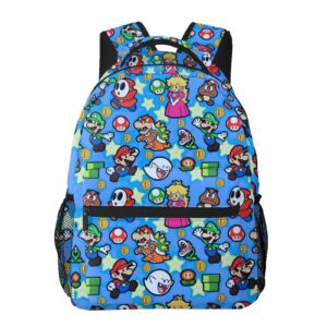 Dibhhui Teen 15.7Inch Cartoon Bros Backpack Lightweight Travel Casual Daypack 3D Printed Gaming Allover Character Bookbag Adjustable Shoulder Bag for Boys Girls Gift(Blue)