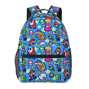 Dibhhui Teen 15.7Inch Cartoon Bros Backpack Lightweight Travel Casual Daypack 3D Printed Gaming Allover Character Bookbag Adjustable Shoulder Bag for Boys Girls Gift(Blue)