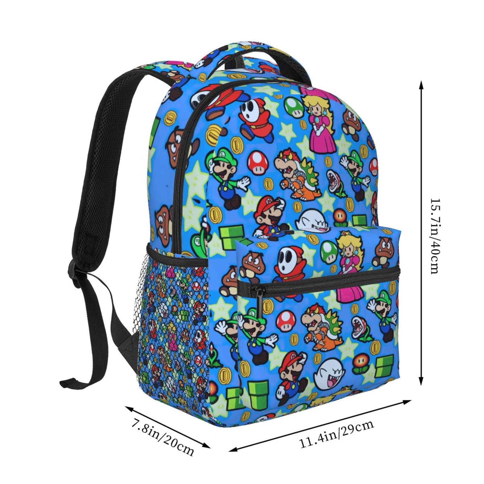 Dibhhui Teen 15.7Inch Cartoon Bros Backpack Lightweight Travel Casual Daypack 3D Printed Gaming Allover Character Bookbag Adjustable Shoulder Bag for Boys Girls Gift(Blue)