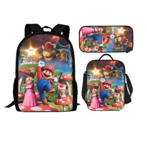 fnasfia super cute bros backpack pencil case lunch bag 3 piece set cartoon backpack boys and girls' backpack 3d backpack