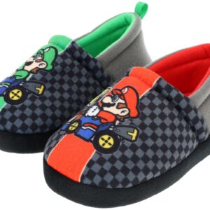 Super Mario Boys Slippers, Mario Kart Mismatched A-Line, Black, Size 10/11