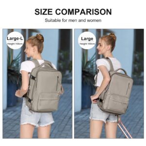 Large Travel Backpack Women, Carry On Backpack, Hiking Backpack Waterproof Outdoor Sports Rucksack Casual Daypack with USB Charging Port Shoes Compartment, Grey Brown