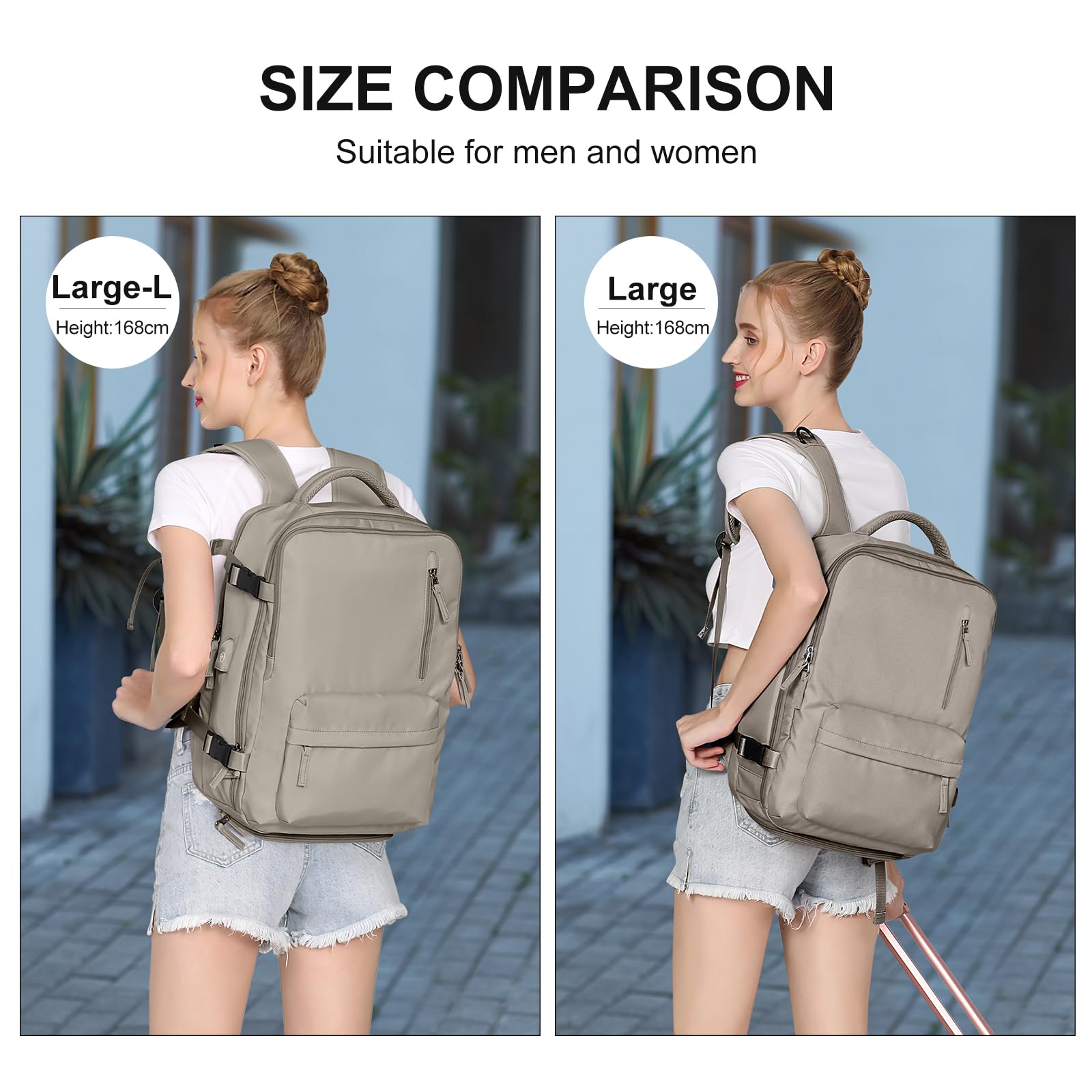 Large Travel Backpack Women, Carry On Backpack, Hiking Backpack Waterproof Outdoor Sports Rucksack Casual Daypack with USB Charging Port Shoes Compartment, Grey Brown