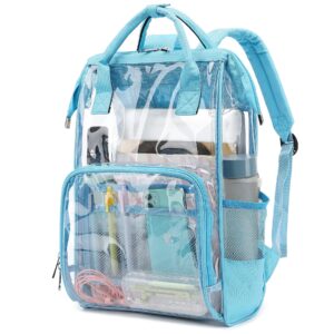 yusudan heavy duty clear backpack for men women, school bag bookbag pvc plastic transparent backpacks for boys girls (light blue)