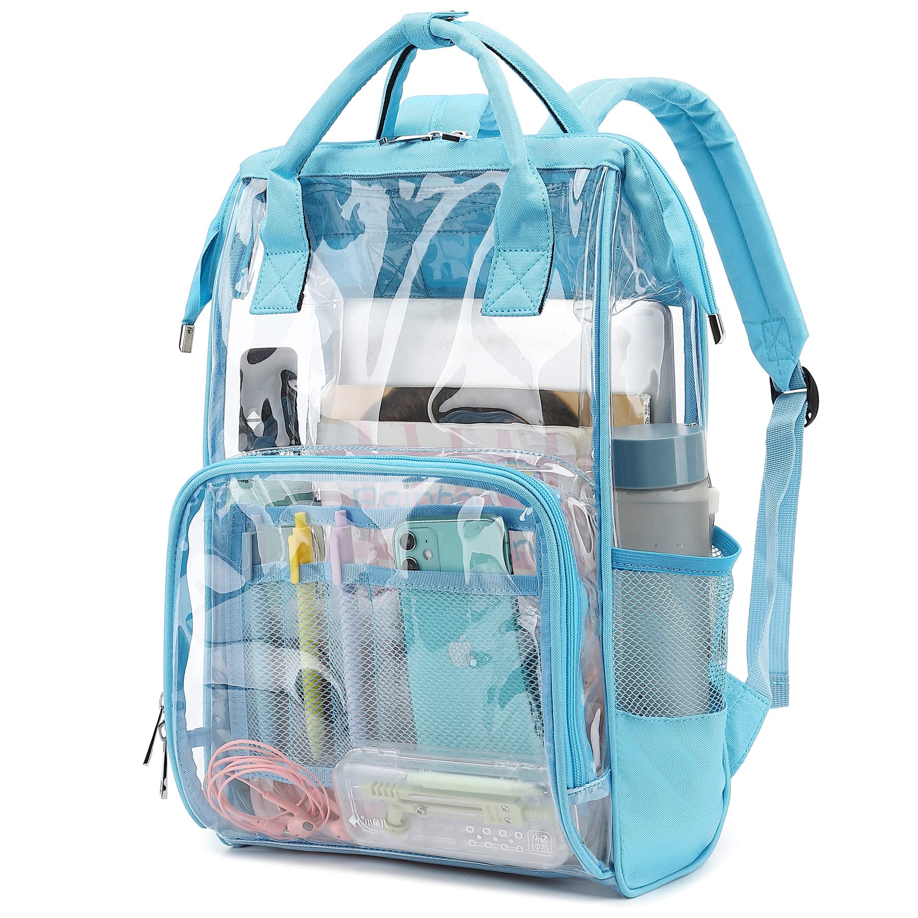 Yusudan Heavy Duty Clear Backpack for Men Women, School Bag Bookbag PVC Plastic Transparent Backpacks for Boys Girls (Light Blue)