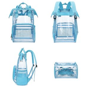 Yusudan Heavy Duty Clear Backpack for Men Women, School Bag Bookbag PVC Plastic Transparent Backpacks for Boys Girls (Light Blue)