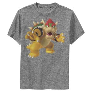 nintendo kid's bowser smash t-shirt, charcoal heather, medium