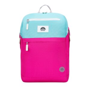 uninni 16" kid's backpack for girls and boys age 6+ with padded, and adjustable shoulder straps. fits for height 3'9" above kids (color block fuchsia/green)