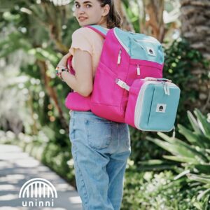 uninni 16" Kid's Backpack for Girls and Boys Age 6+ with Padded, and Adjustable Shoulder Straps. Fits for Height 3'9" Above Kids (Color Block Fuchsia/Green)