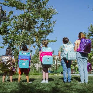 uninni 16" Kid's Backpack for Girls and Boys Age 6+ with Padded, and Adjustable Shoulder Straps. Fits for Height 3'9" Above Kids (Color Block Fuchsia/Green)