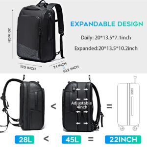 BANGE 45L Expandable Travel Backpacks,Weekender Carry On Backpack, Flight Approved Business Backpack for 17.3inch Laptop