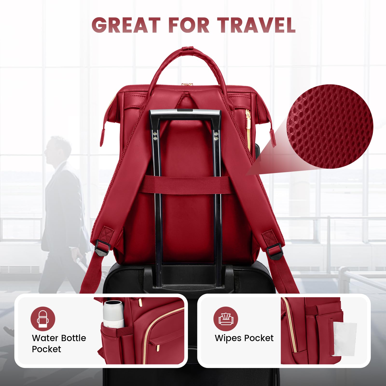 LOVEVOOK Leather Laptop Backpack for Women 15.6 inch,Travel Backpack Purse Nurse Teacher Backpack Computer Laptop Bag,Professional College Business Work Bags Carry On Backpack with USB Port,Chili Red