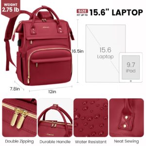 LOVEVOOK Leather Laptop Backpack for Women 15.6 inch,Travel Backpack Purse Nurse Teacher Backpack Computer Laptop Bag,Professional College Business Work Bags Carry On Backpack with USB Port,Chili Red