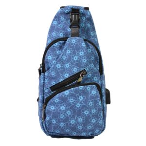 nupouch anti-theft daypack crossbody sling backpack, usb charging connector port, lightweight day pack for travel, hiking, everyday, regular, faded blue flower