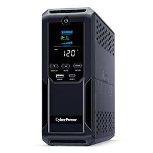 CyberPower CP1500AVRLCD3 Intelligent LCD UPS System, 1500VA/900W, 12 Outlets, 2 USB Ports, AVR, Mini Tower, Black