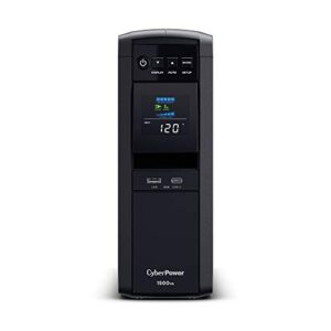 cyberpower cp1500pfclcd pfc sinewave ups system, 1500va/1000w, 12 outlets, avr, mini tower,black