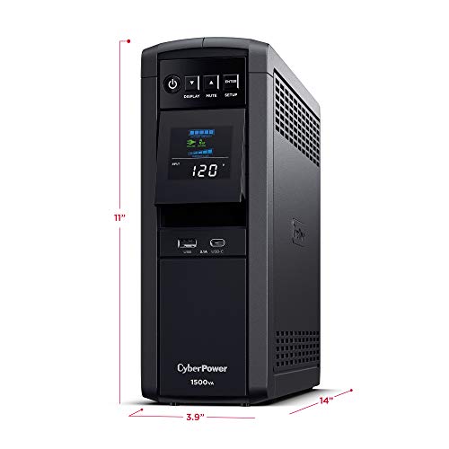 CyberPower CP1500PFCLCD PFC Sinewave UPS System, 1500VA/1000W, 12 Outlets, AVR, Mini Tower,Black