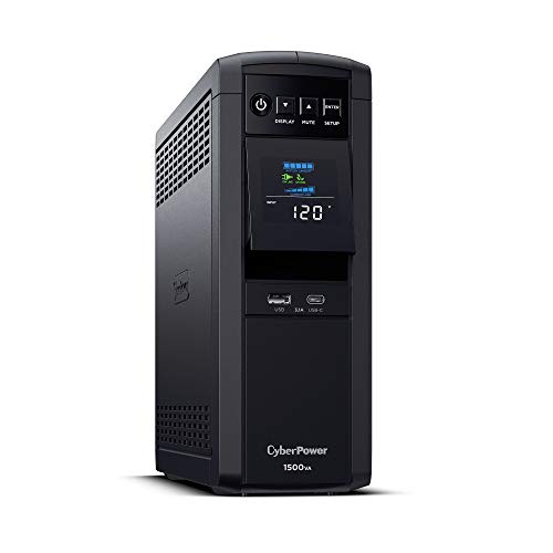 CyberPower CP1500PFCLCD PFC Sinewave UPS System, 1500VA/1000W, 12 Outlets, AVR, Mini Tower,Black