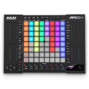 akai professional apc64 ableton midi controller with 8 touch strips, step sequencer, 64 rgb velocity-sensitive pads, cv gates, midi in & out, usb-c