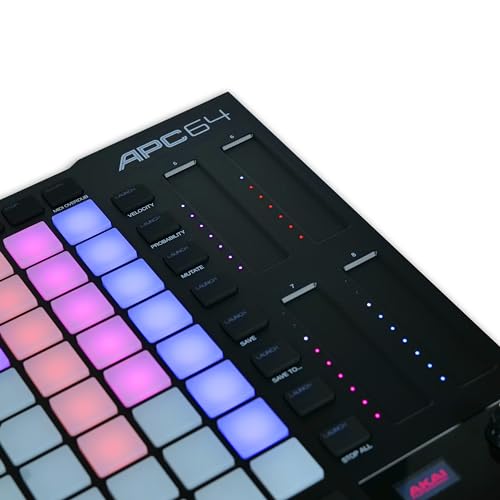 AKAI Professional APC64 Ableton MIDI Controller with 8 Touch Strips, Step Sequencer, 64 RGB Velocity-Sensitive Pads, CV Gates, MIDI In & Out, USB-C