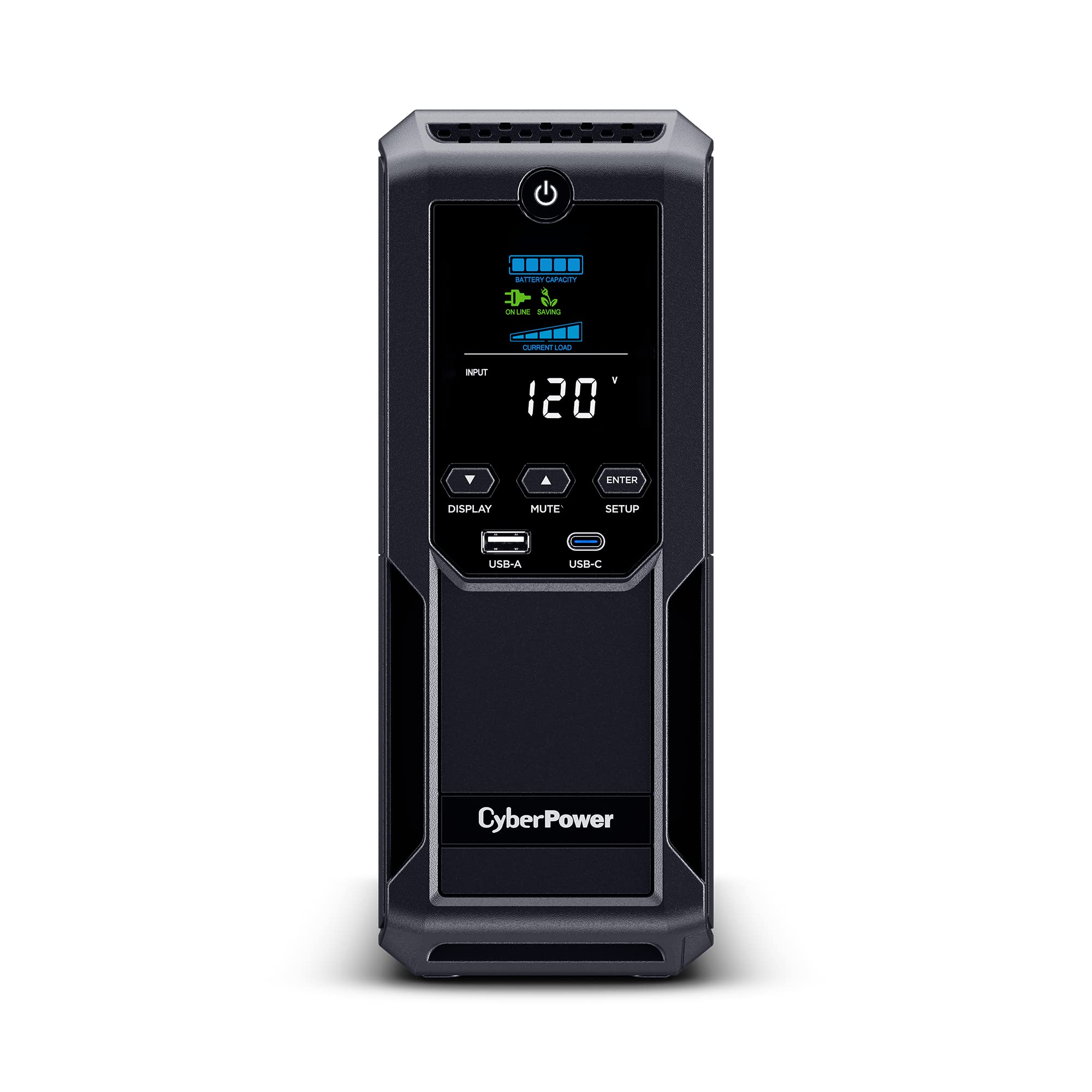 CyberPower BRG1500AVRLCD2 Intelligent LCD UPS System, 1500VA/900W, 12 Outlets 2 USB Ports, AVR, Mini-Tower, 5-Year Warranty