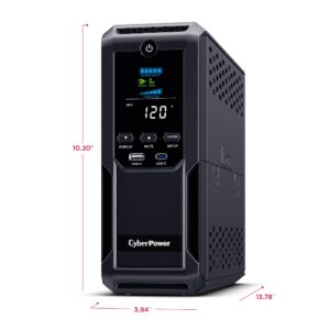 CyberPower BRG1500AVRLCD2 Intelligent LCD UPS System, 1500VA/900W, 12 Outlets 2 USB Ports, AVR, Mini-Tower, 5-Year Warranty