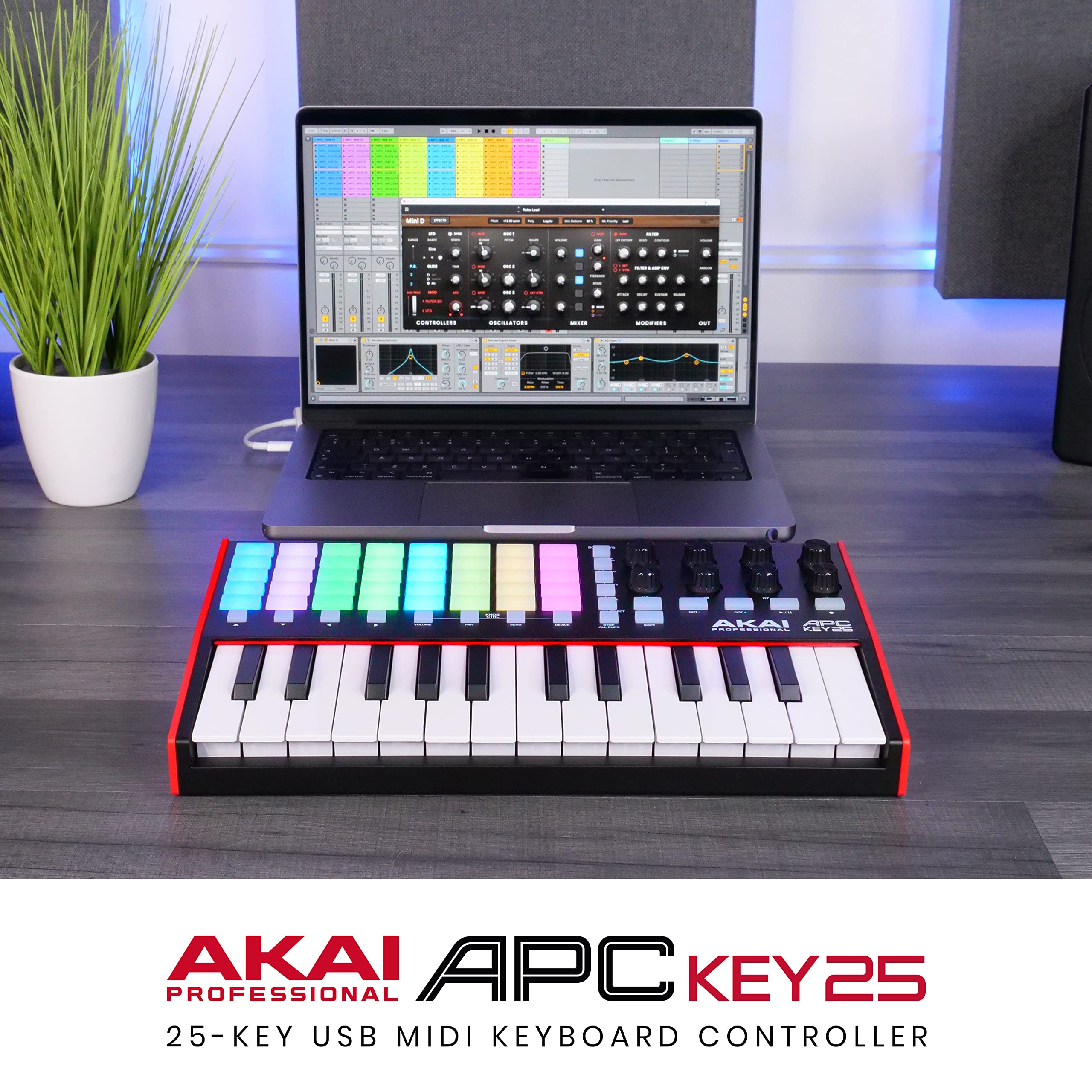 AKAI Professional APC Key 25 MK2 - 25-Key USB MIDI Keyboard Controller for Clip Launching with Ableton Live Lite, 40 RGB Pads and 8 Rotary Knobs