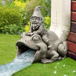 APC Goods Cute and Playful Gnome Riding Frog Downspout Outdoor Extension Decoration