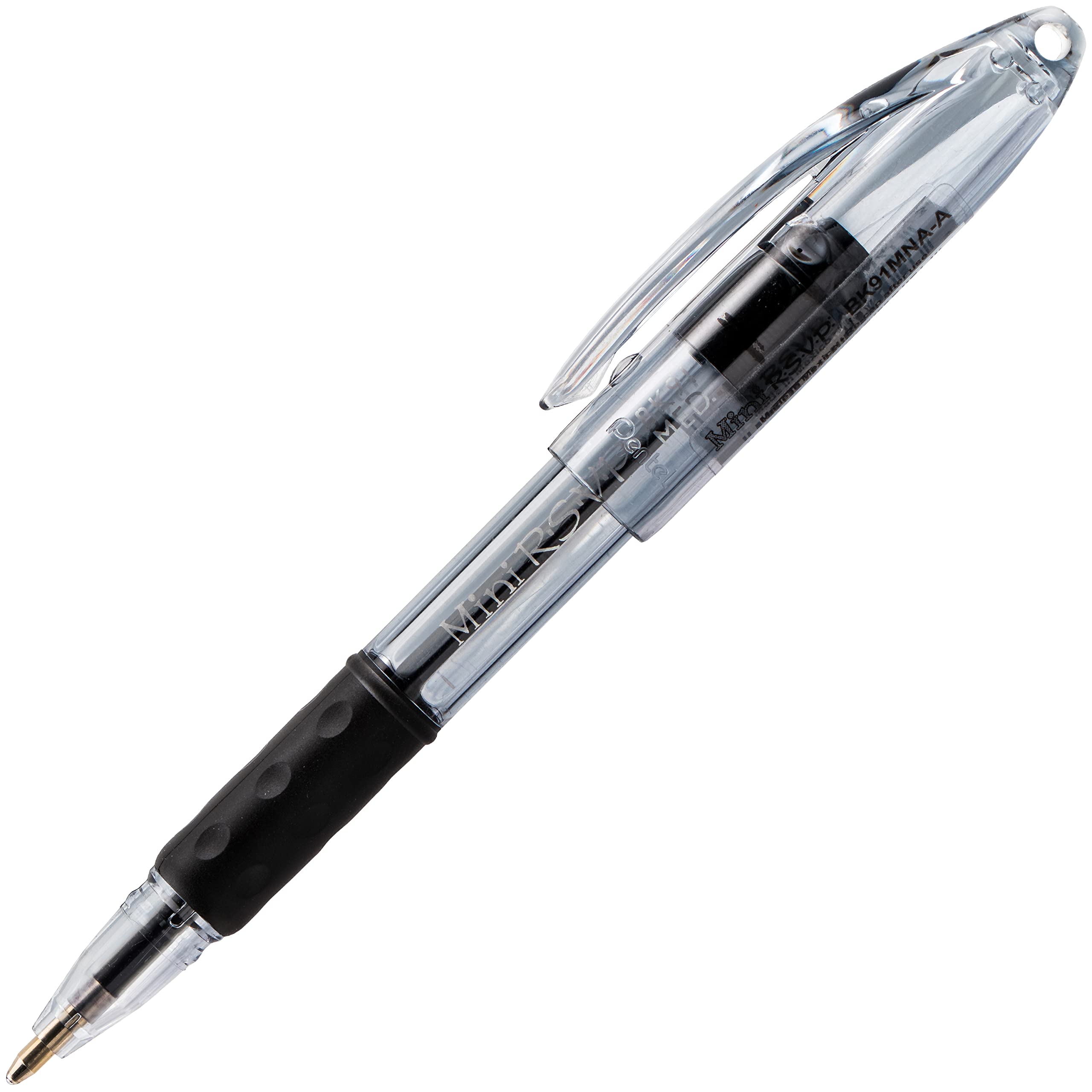 Pentel BK91MNA-A Pentel Mini R.S.V.P. Stick Ballpoint Pen, Translucent Brl, Black Ink, Med Pt, Pack of 12