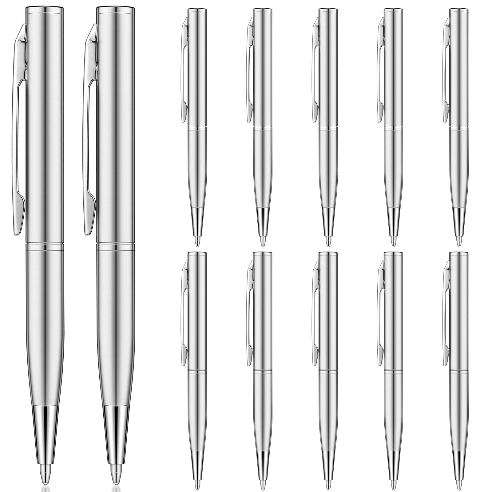 16 Pcs Mini Pens Small Pens Short Pens bulk Mini Metal Ballpoint Pens Small Stainless Steel Point Pen with Copper Fittings for Pockets Notebook Notepads Office School (Silver)