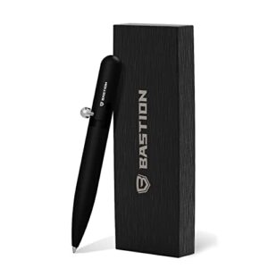 bastion® luxury mini bolt action pen, lightweight aluminum edc pen with fine tip, professional ballpoint pen for school and work - black