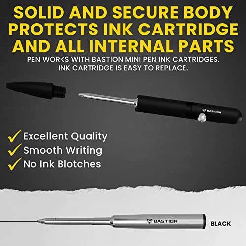 BASTION® Luxury Mini Bolt Action Pen, Lightweight Aluminum EDC Pen with Fine Tip, Professional Ballpoint Pen for School and Work - Black