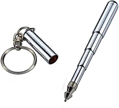 BWESOO 2Pcs Retractable mini pen made of stainless steel Metal Tool Pen Retractable pocket pen keychain Dad gadgets, birthday, Christmas for Students, Office Staff, Construction Workers Car Keychains