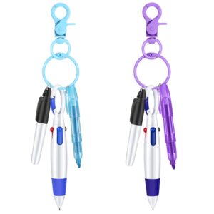 sabary mini highlighter nurse pen pack set nurse pens for badge include pink and purple tip highlighter 2 permanent marker pen and 2 retractable ball pen with 2 nursing keychain clip (blue, purple)