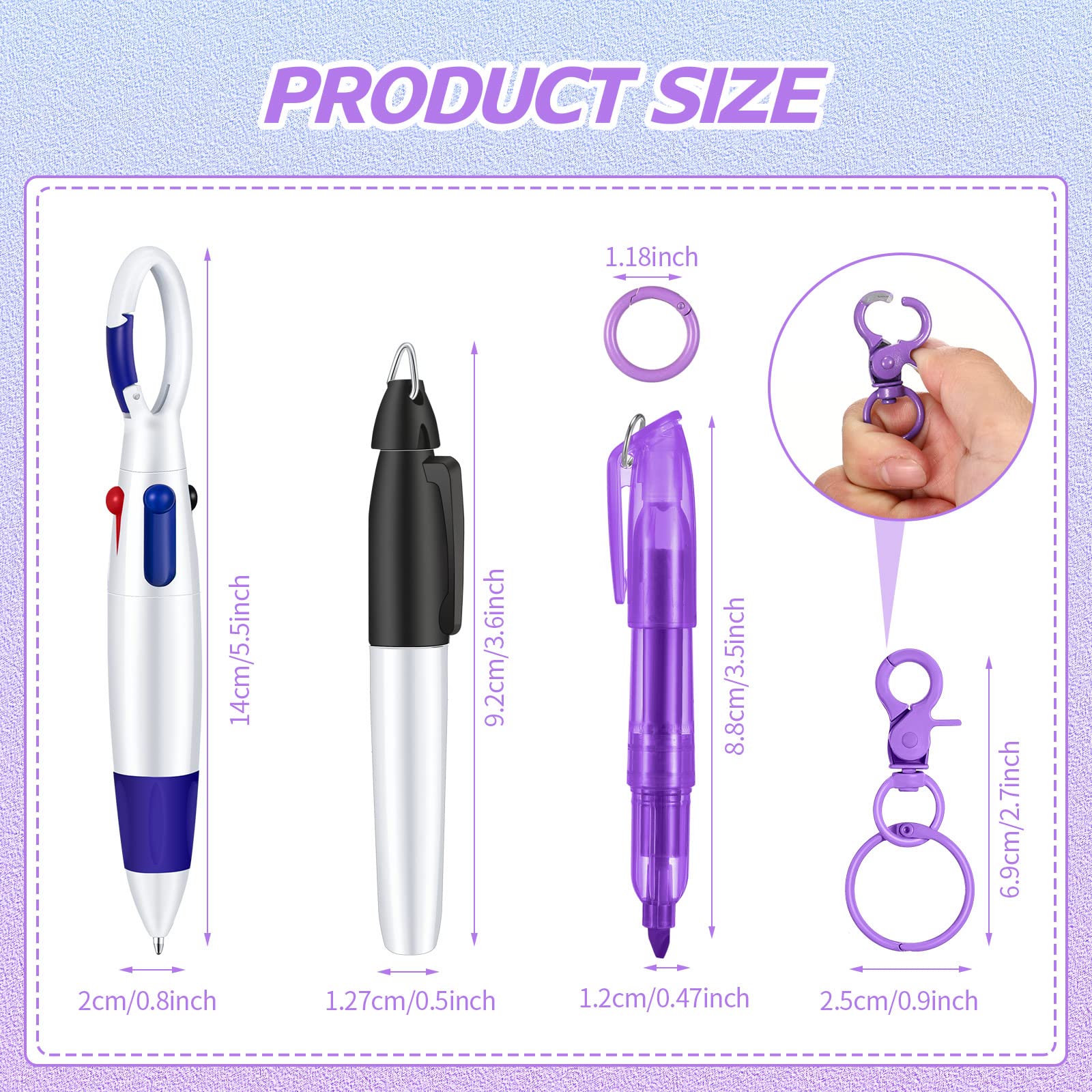 Sabary Mini Highlighter Nurse Pen Pack Set Nurse Pens for Badge Include Pink and Purple Tip Highlighter 2 Permanent Marker Pen and 2 Retractable Ball Pen with 2 Nursing Keychain Clip (Blue, Purple)