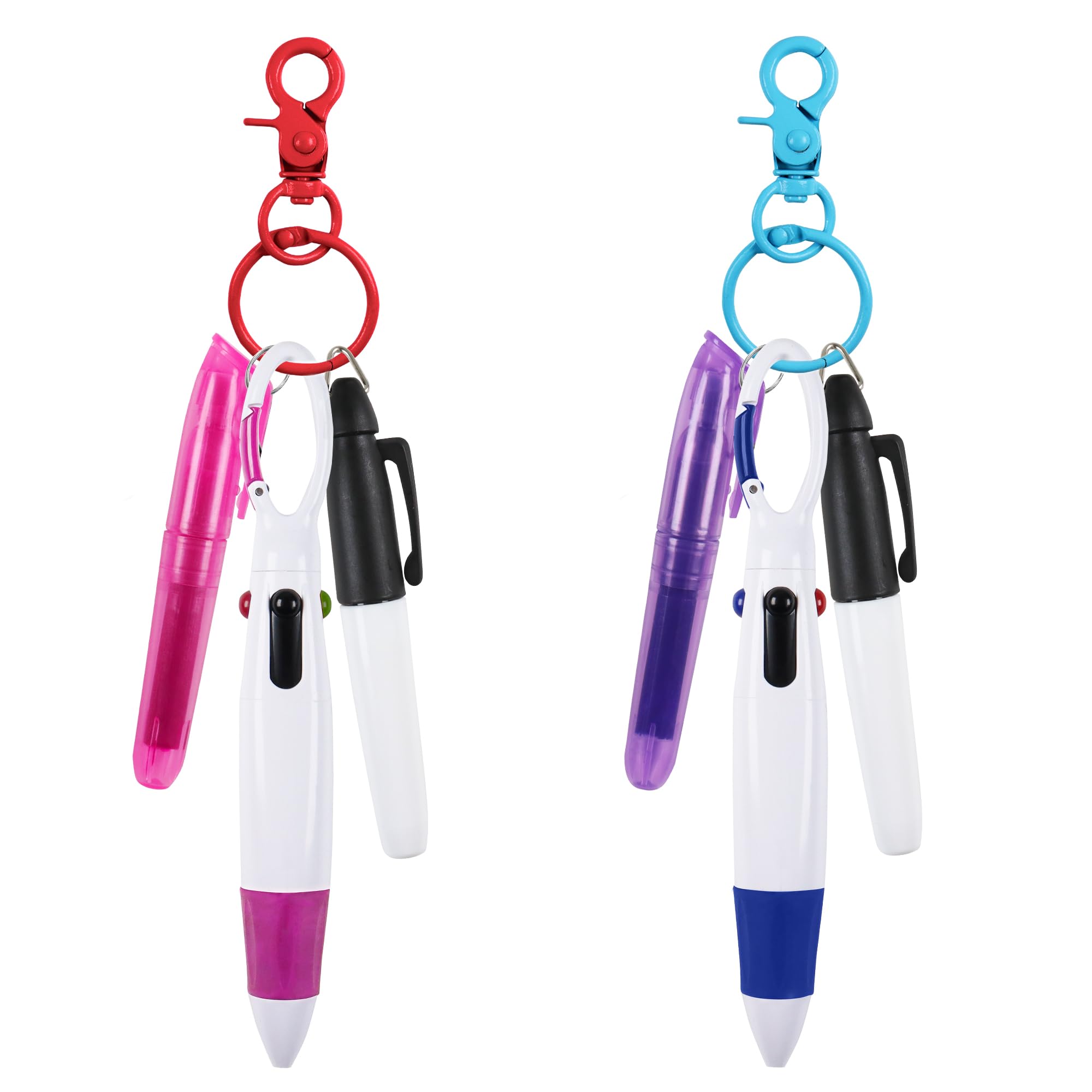 HOYDATE 8Pcs Mini Highlighter Nurse Pen Pack Set Nurse Pens for Badge Include Tip Highlighter 2 Permanent Marker Pens and 2 Retractable Ball Pen with 2 Nursing Keychain Clip (Rose Red+Blue)