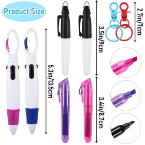 HOYDATE 8Pcs Mini Highlighter Nurse Pen Pack Set Nurse Pens for Badge Include Tip Highlighter 2 Permanent Marker Pens and 2 Retractable Ball Pen with 2 Nursing Keychain Clip (Rose Red+Blue)