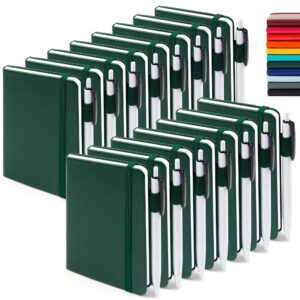 15 Pack Pocket Small Notebooks Bulk, Feela Mini Cute Notepads Hardcover College Ruled Lined Journals with Pen Holder for School Business Memos, with 15 Black Pens, 3.5”x 5.5”, A6, Dark Green