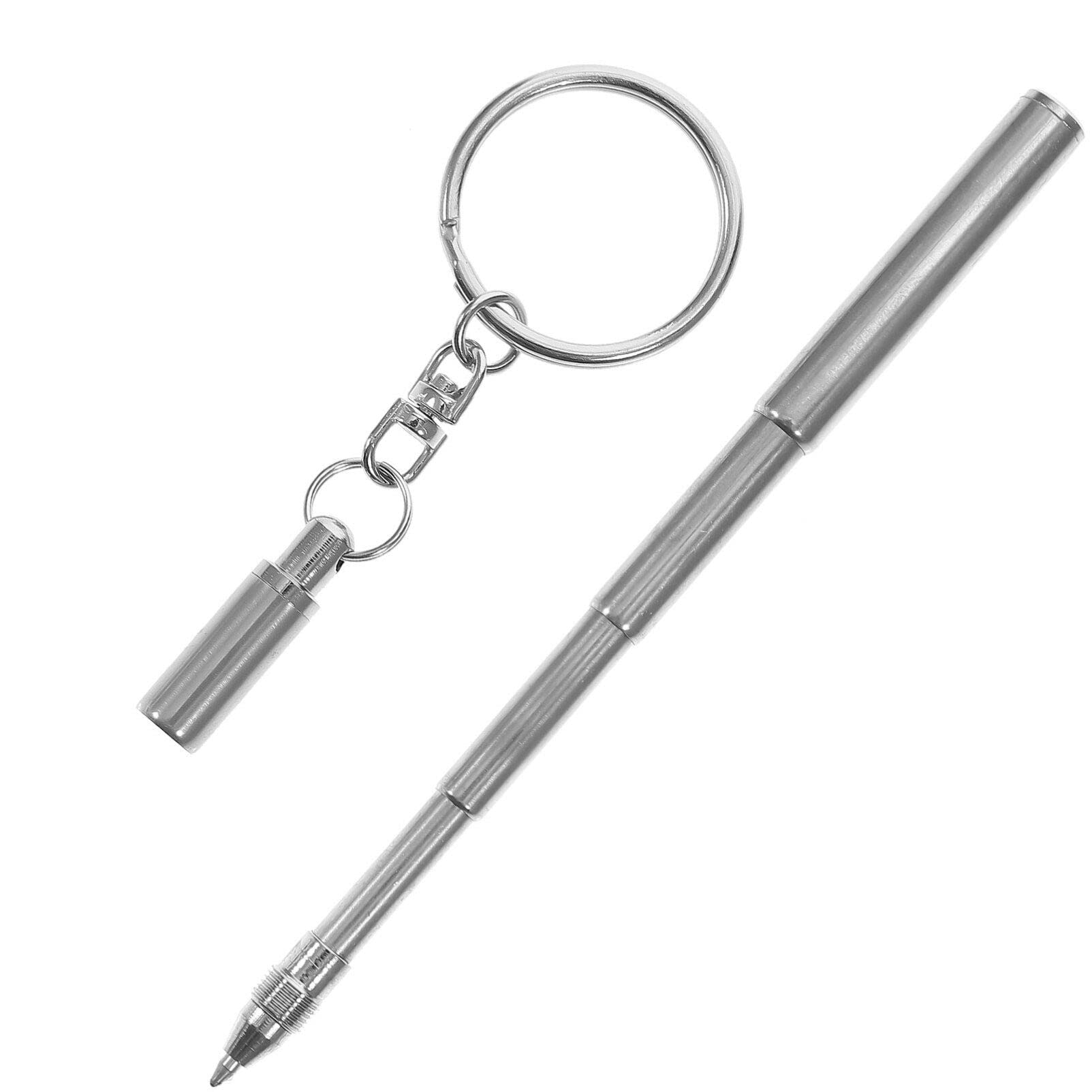 Ciieeo Key Chain Telescopic Pen: Stainless Steel Ballpoint Pens Retractable Pocket Mini Pens Signature Pen with Key Ring for Business Office School