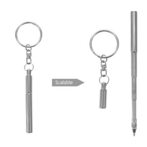 Ciieeo Key Chain Telescopic Pen: Stainless Steel Ballpoint Pens Retractable Pocket Mini Pens Signature Pen with Key Ring for Business Office School