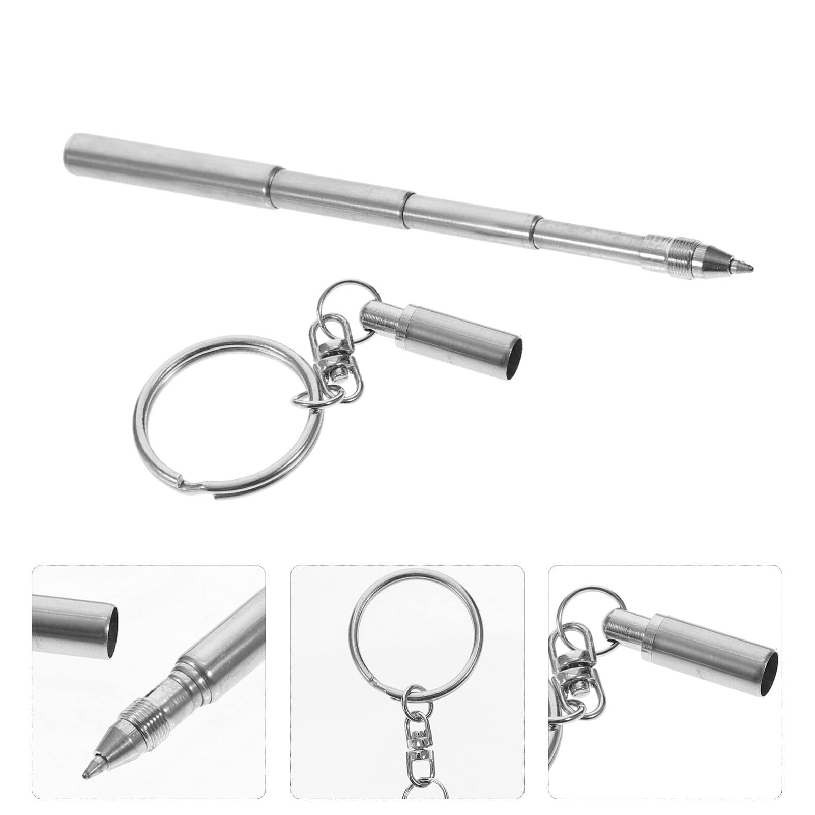 Ciieeo Key Chain Telescopic Pen: Stainless Steel Ballpoint Pens Retractable Pocket Mini Pens Signature Pen with Key Ring for Business Office School