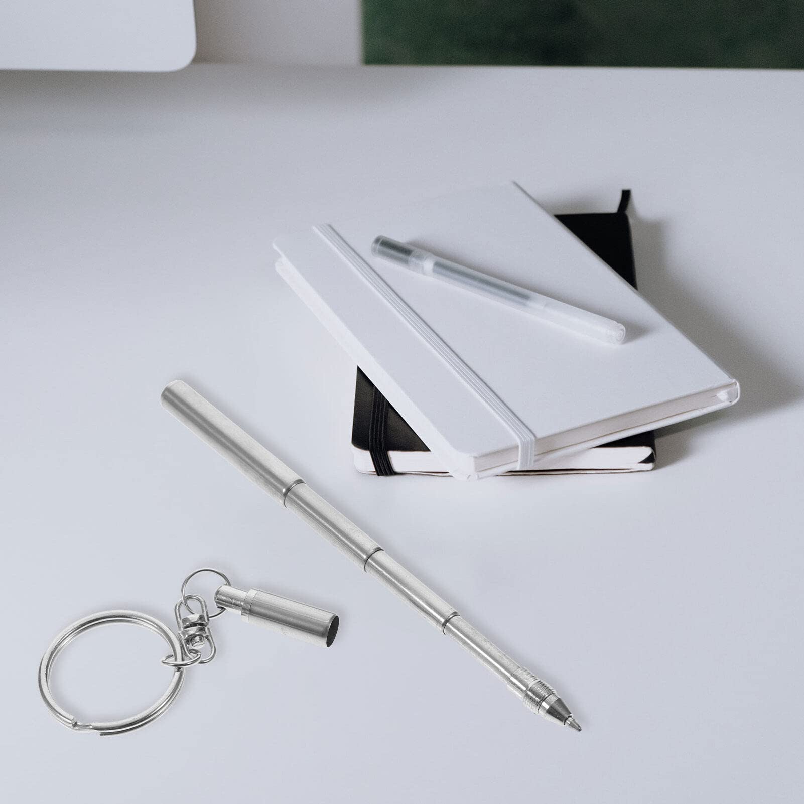 Ciieeo Key Chain Telescopic Pen: Stainless Steel Ballpoint Pens Retractable Pocket Mini Pens Signature Pen with Key Ring for Business Office School