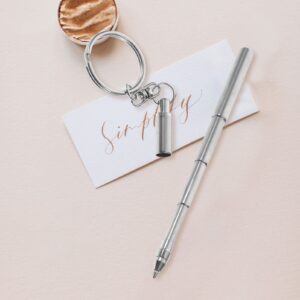 Ciieeo Key Chain Telescopic Pen: Stainless Steel Ballpoint Pens Retractable Pocket Mini Pens Signature Pen with Key Ring for Business Office School