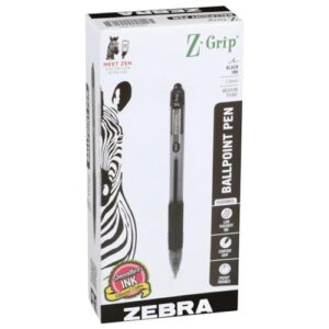 zebra pen z-grip retractable ballpoint pen, medium point, 1.0mm, black ink, 12-count