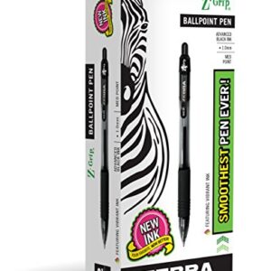 Zebra Pen Z-Grip Retractable Ballpoint Pen, Medium Point, 1.0mm, Black Ink, 12-Count