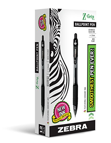 Zebra Pen Z-Grip Retractable Ballpoint Pen, Medium Point, 1.0mm, Black Ink, 12-Count