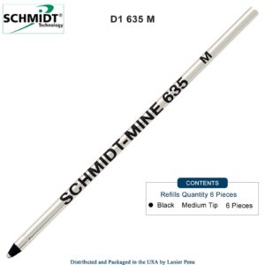 Schmidt 635 Mini Ball Pen Refill - 6 Pack - Black