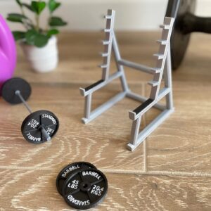 HYTESCO Squat Rack Pen Holder,Funny Barbell Rack Pen Holder,Mini Squat Rack Ornaments Desk Organizer for Pen Storage Home Office Desk Display Decorations Gift (1 pen holder+4 barbells)