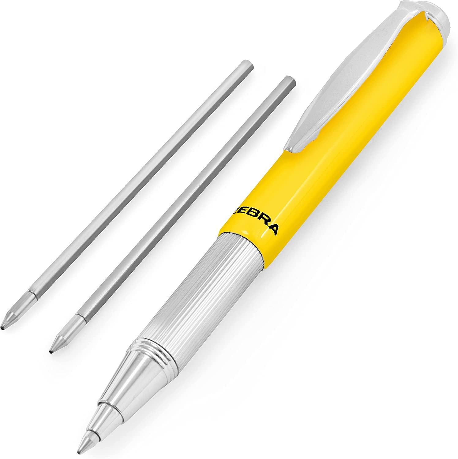 ZEBRA Telescopic Brights Retractable Ballpoint Pen - 1.0mm - BLUE INK - Yellow Barrel + 2 Black Refills