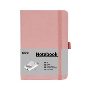 a6 small journal notebook, lined pocket notebook with pen holder, mini notebook hardcover, 192 pages, 3.9 inches * 5.5 inches jurnal for women and man（1pack pink）